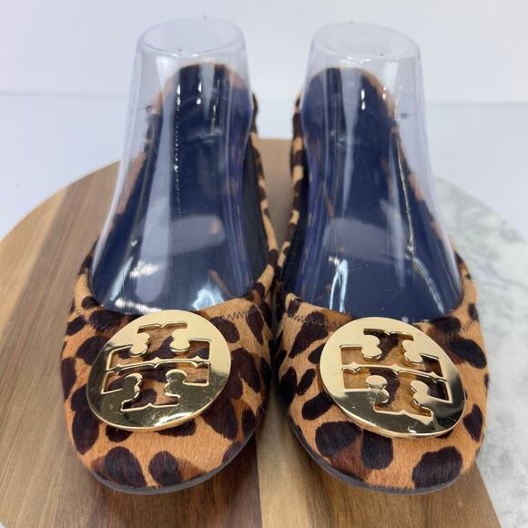 EUC TORY BURCH Reva Leopard Calf Hair Gold Hardware Ballet Flats 6.5 - Picture 1 of 9